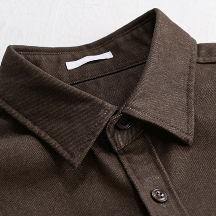 Camisa de algodón de manga larga con cuello alto y botones sólidos para hombre con estampado de Buddha Stones caídas - image 1