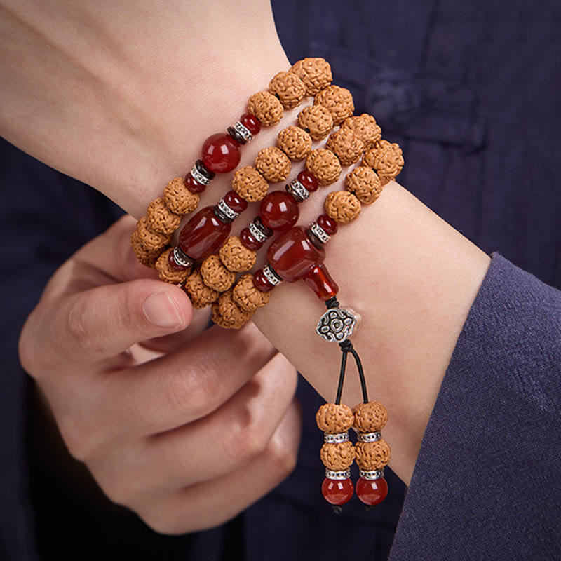 Mala tibetano de 108 Buddha Stones , semillas de Bodhi, cuentas Dzi de tres ojos, auspiciosidad - image 8