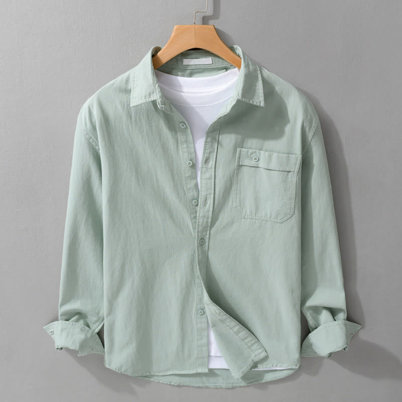 Camisa informal de algodón de manga larga con cuello alto y bolsillos decorativos para hombre con estampado de Buddha Stones - Gotas de miel - US/UK/AU42, EU52 (3XL) - image 0