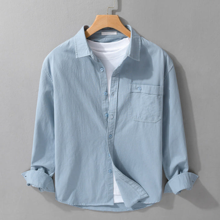 Camisa informal de algodón de manga larga con cuello alto y bolsillos decorativos para hombre con estampado de Buddha Stones - Celeste - US/UK/AU42, EU52 (3XL) - image 5