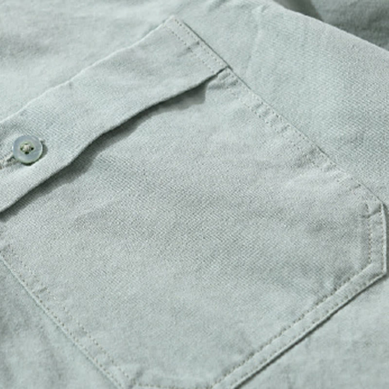 Camisa informal de algodón de manga larga con cuello alto y bolsillos decorativos para hombre con estampado de Buddha Stones - image 2