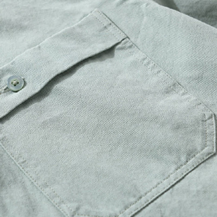 Camisa informal de algodón de manga larga con cuello alto y bolsillos decorativos para hombre con estampado de Buddha Stones - image 2