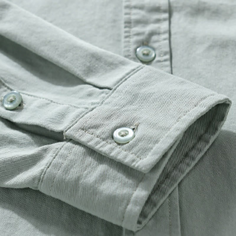 Camisa informal de algodón de manga larga con cuello alto y bolsillos decorativos para hombre con estampado de Buddha Stones - image 3