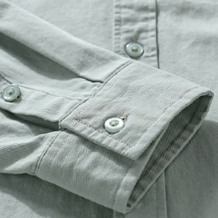 Camisa informal de algodón de manga larga con cuello alto y bolsillos decorativos para hombre con estampado de Buddha Stones - image 3