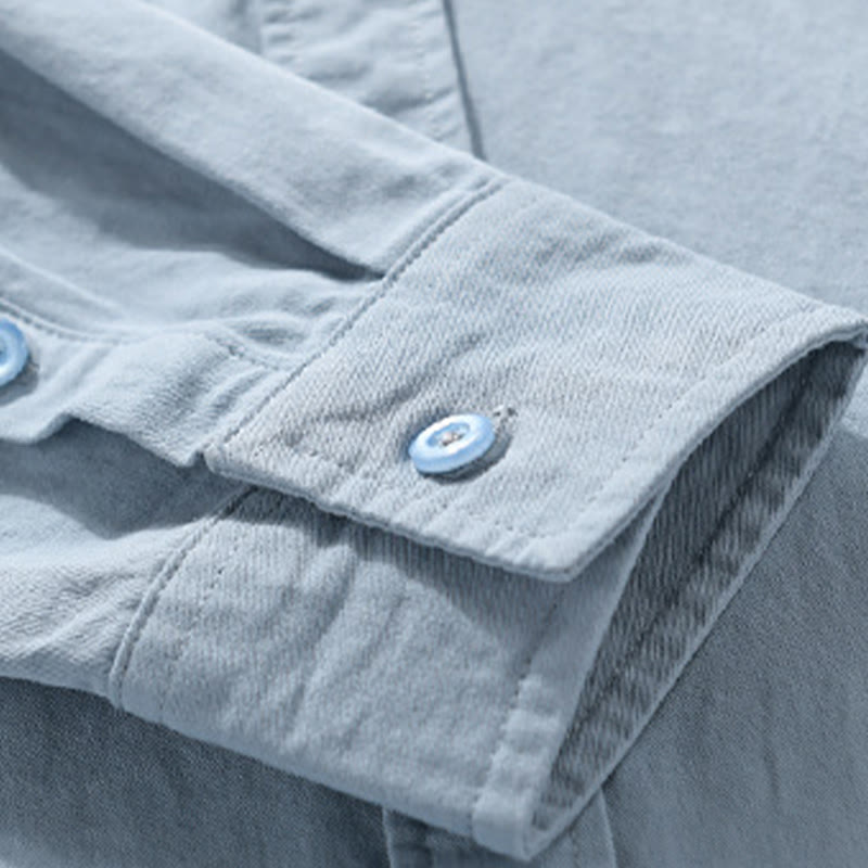 Camisa informal de algodón de manga larga con cuello alto y bolsillos decorativos para hombre con estampado de Buddha Stones - image 8