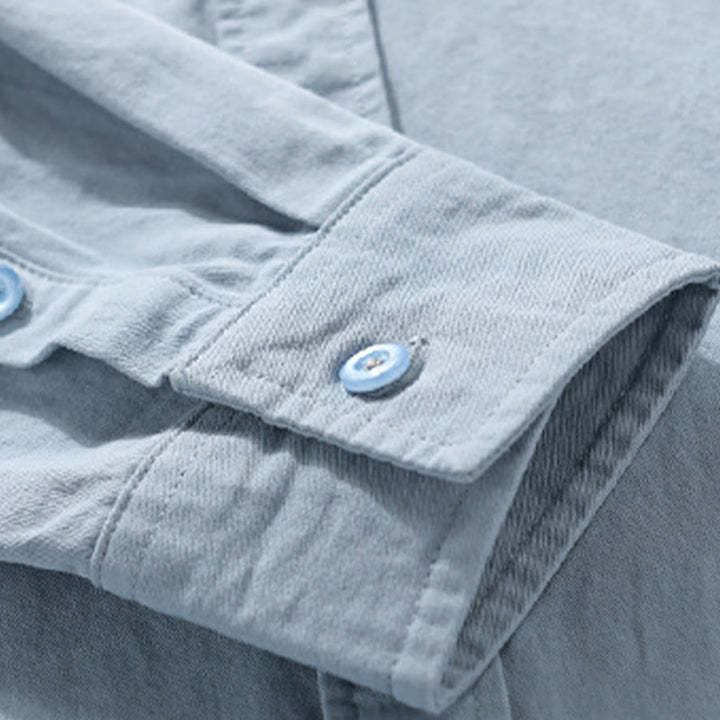 Camisa informal de algodón de manga larga con cuello alto y bolsillos decorativos para hombre con estampado de Buddha Stones - image 8