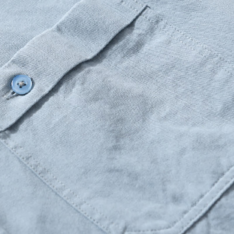 Camisa informal de algodón de manga larga con cuello alto y bolsillos decorativos para hombre con estampado de Buddha Stones - image 7