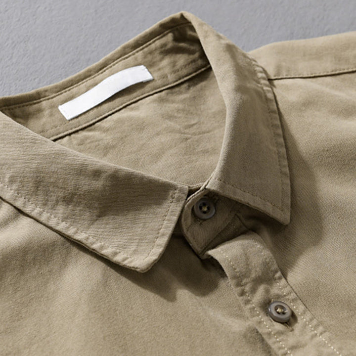 Camisa informal de algodón de manga larga con cuello alto y bolsillos decorativos para hombre con estampado de Buddha Stones - image 12