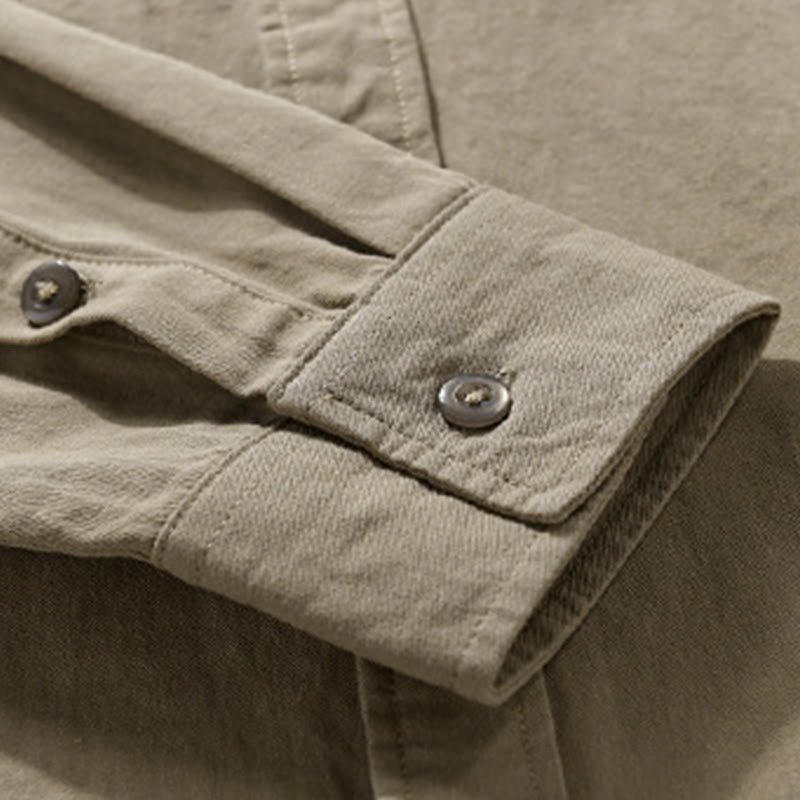 Camisa informal de algodón de manga larga con cuello alto y bolsillos decorativos para hombre con estampado de Buddha Stones - image 15