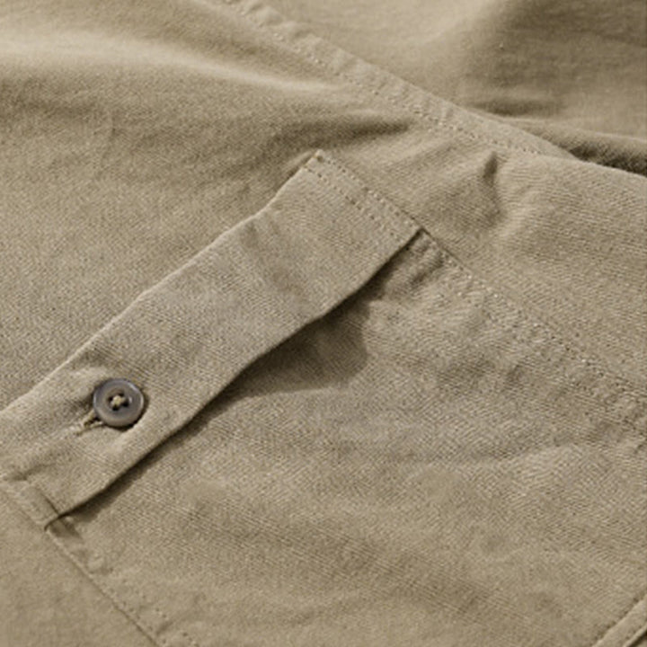 Camisa informal de algodón de manga larga con cuello alto y bolsillos decorativos para hombre con estampado de Buddha Stones - image 14