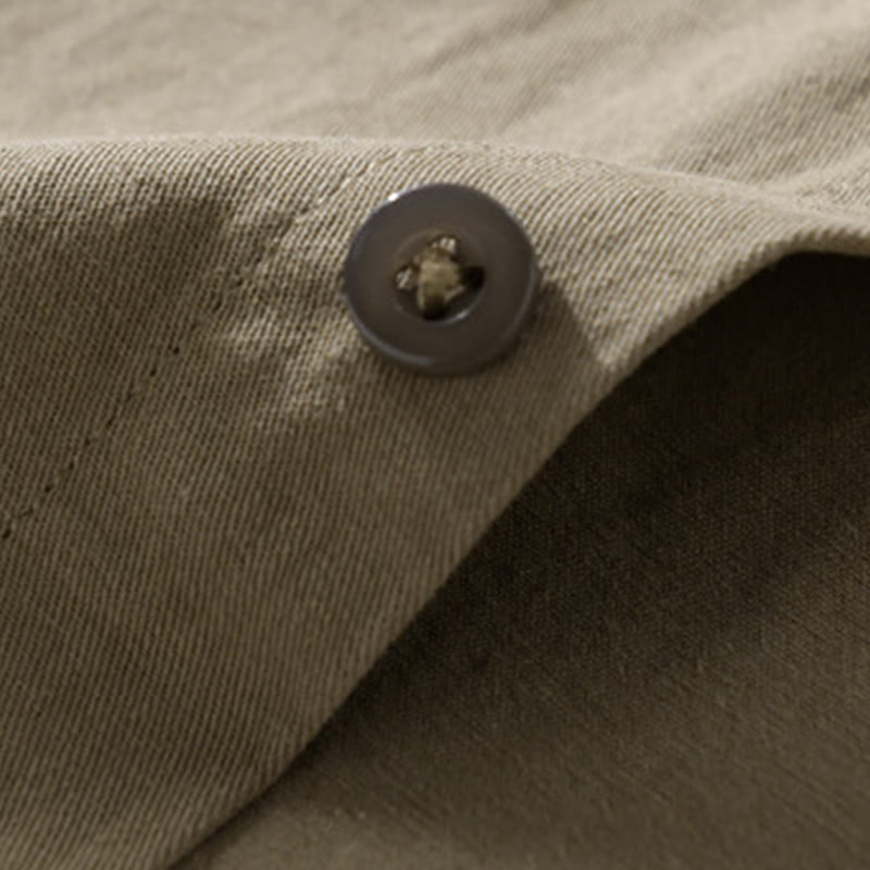 Camisa informal de algodón de manga larga con cuello alto y bolsillos decorativos para hombre con estampado de Buddha Stones - image 16