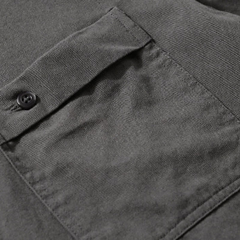 Camisa informal de algodón de manga larga con cuello alto y bolsillos decorativos para hombre con estampado de Buddha Stones - image 19