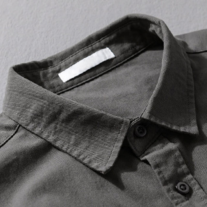 Camisa informal de algodón de manga larga con cuello alto y bolsillos decorativos para hombre con estampado de Buddha Stones - image 18