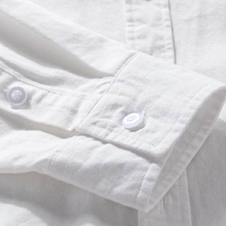 Camisa informal de algodón de manga larga con cuello alto y bolsillos decorativos para hombre con estampado de Buddha Stones - image 23