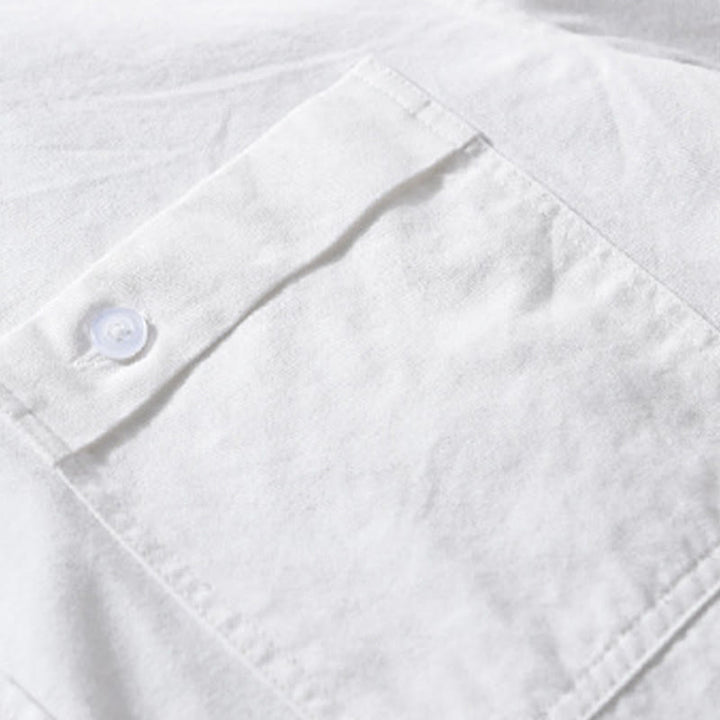 Camisa informal de algodón de manga larga con cuello alto y bolsillos decorativos para hombre con estampado de Buddha Stones - image 22