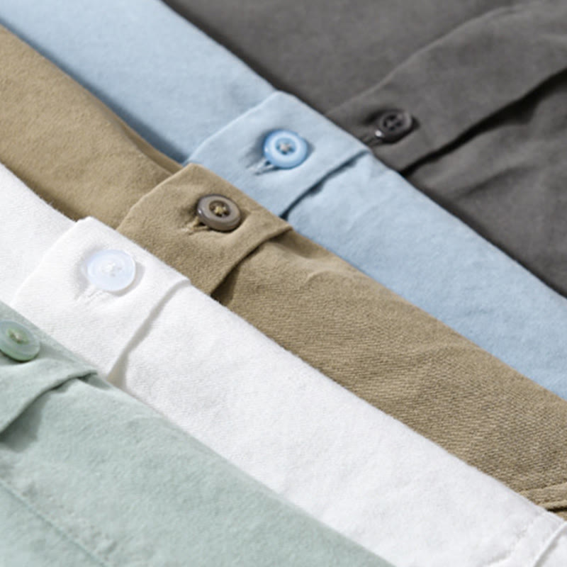 Camisa informal de algodón de manga larga con cuello alto y bolsillos decorativos para hombre con estampado de Buddha Stones - image 28