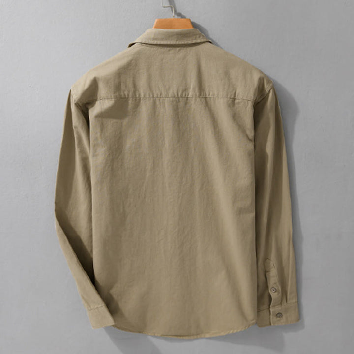 Camisa informal de algodón de manga larga con cuello alto y bolsillos decorativos para hombre con estampado de Buddha Stones - image 11