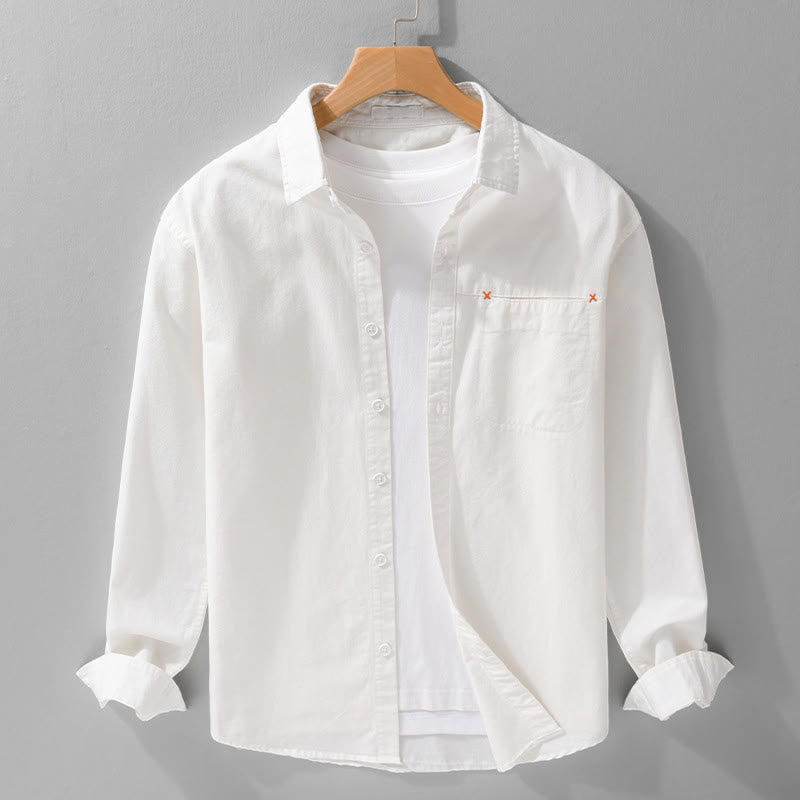 Camisa de algodón de manga larga para hombre con cuello alto y bolsillos decorativos, con botones sólidos y estampado de Buddha Stones Spring - Blanco - US/UK/AU42, EU52 (3XL) - image 18