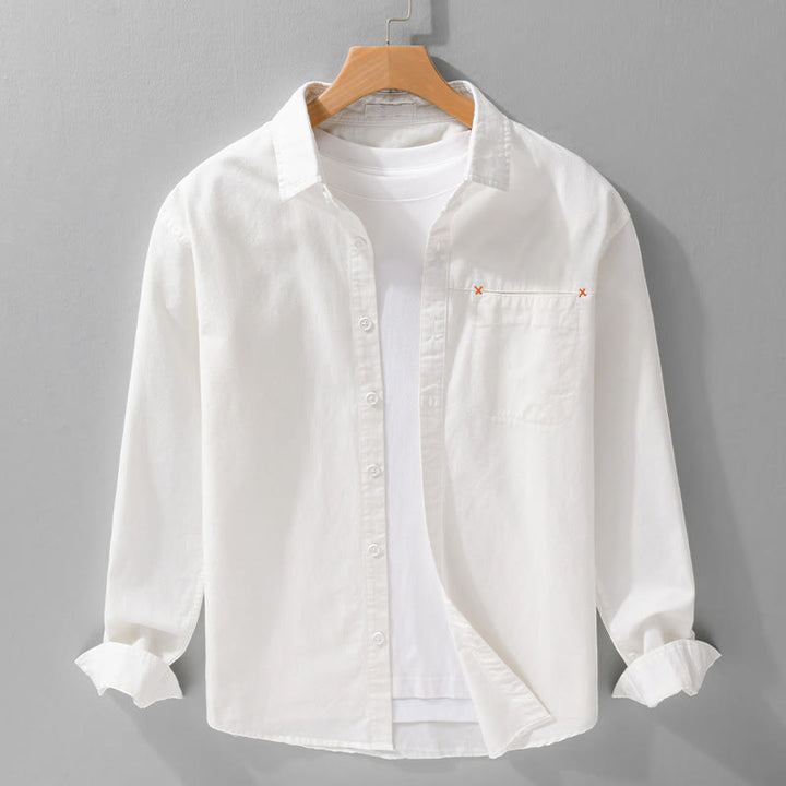 Camisa de algodón de manga larga para hombre con cuello alto y bolsillos decorativos, con botones sólidos y estampado de Buddha Stones Spring - Blanco - US/UK/AU42, EU52 (3XL) - image 18