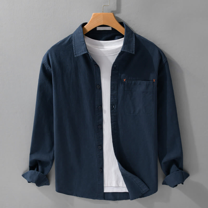 Camisa de algodón de manga larga para hombre con cuello alto y bolsillos decorativos, con botones sólidos y estampado de Buddha Stones Spring - Azul medianoche - US/UK/AU42, EU52 (3XL) - image 14