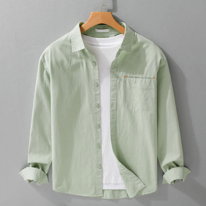 Camisa de algodón de manga larga para hombre con cuello alto y bolsillos decorativos, con botones sólidos y estampado de Buddha Stones Spring - Verde claro - US/UK/AU42, EU52 (3XL) - image 4