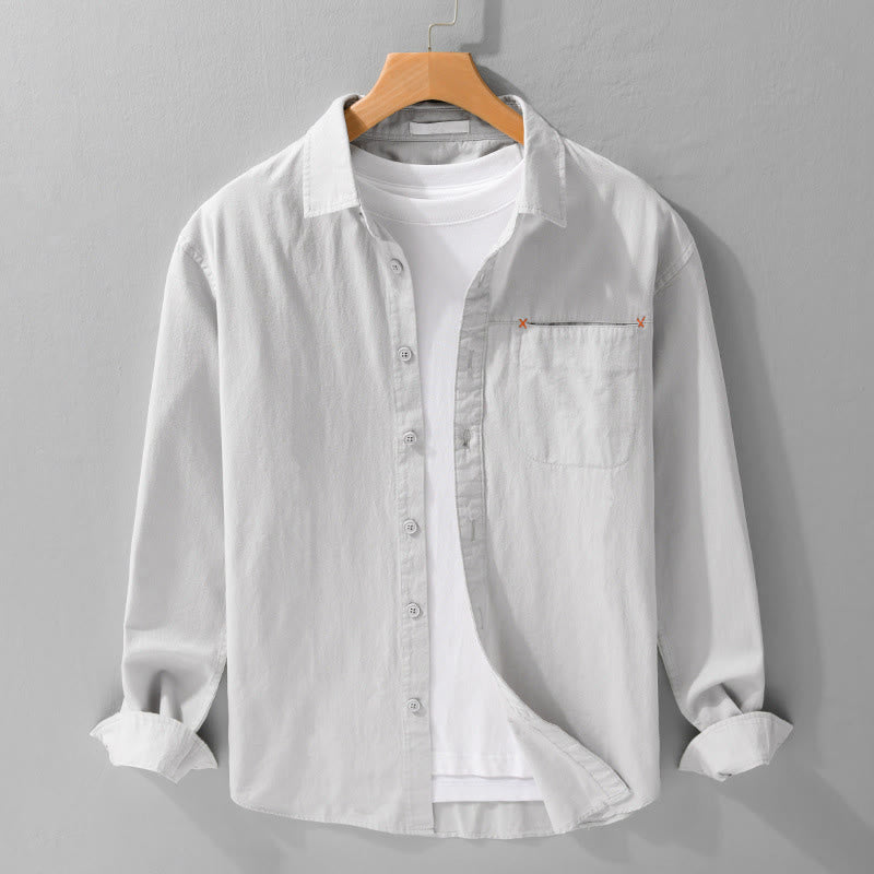 Camisa de algodón de manga larga para hombre con cuello alto y bolsillos decorativos, con botones sólidos y estampado de Buddha Stones Spring - Gris claro - US/UK/AU42, EU52 (3XL) - image 11