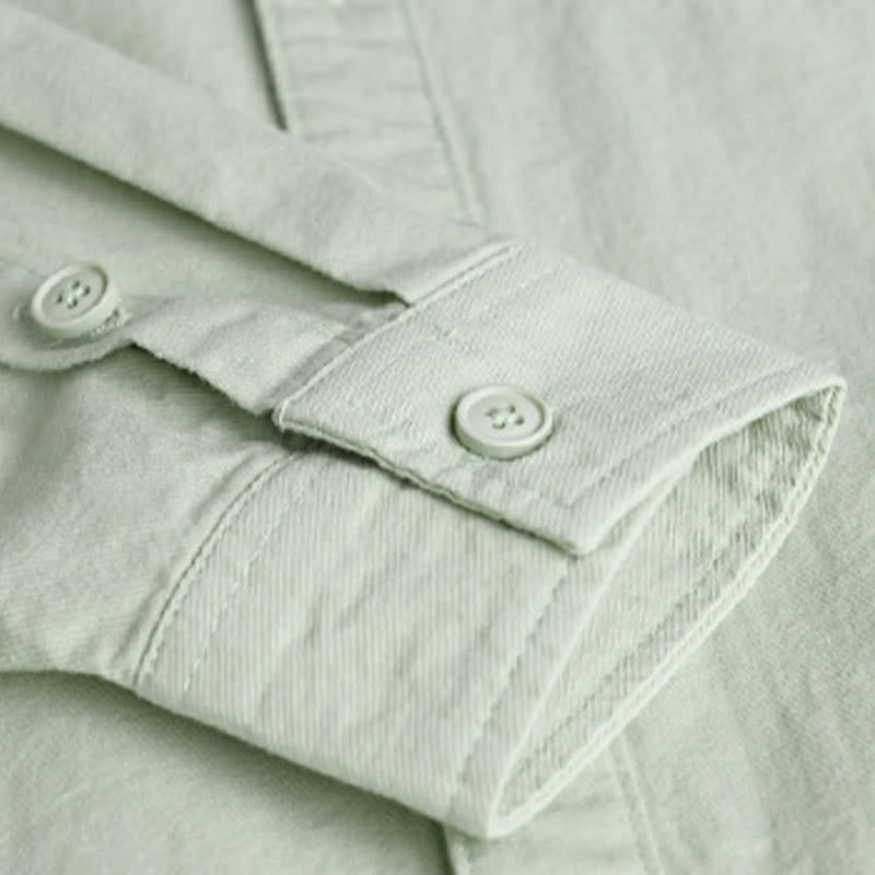 Camisa de algodón de manga larga para hombre con cuello alto y bolsillos decorativos, con botones sólidos y estampado de Buddha Stones Spring - image 8