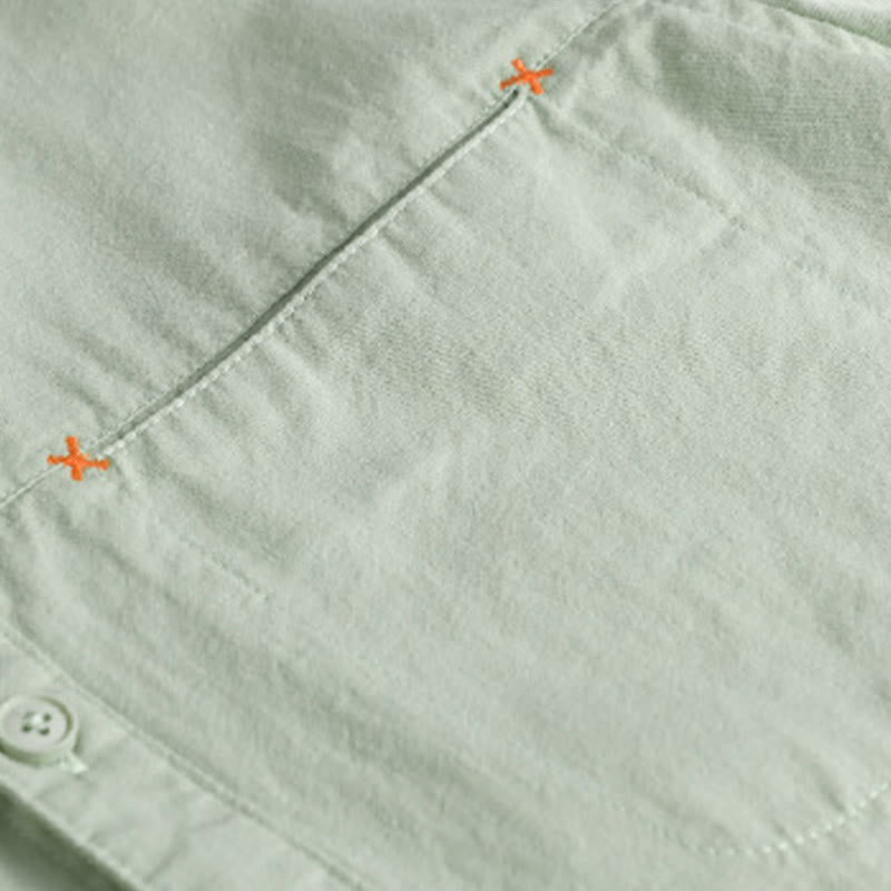 Camisa de algodón de manga larga para hombre con cuello alto y bolsillos decorativos, con botones sólidos y estampado de Buddha Stones Spring - image 7