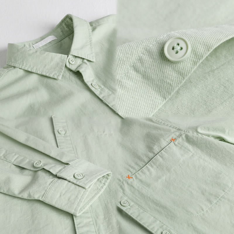 Camisa de algodón de manga larga para hombre con cuello alto y bolsillos decorativos, con botones sólidos y estampado de Buddha Stones Spring - image 10