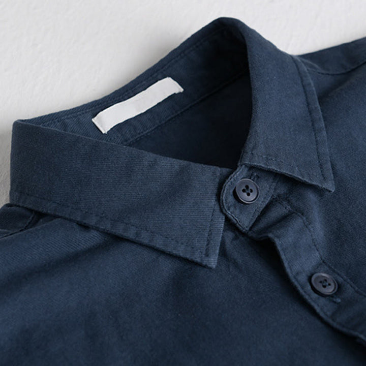 Camisa de algodón de manga larga para hombre con cuello alto y bolsillos decorativos, con botones sólidos y estampado de Buddha Stones Spring - image 15