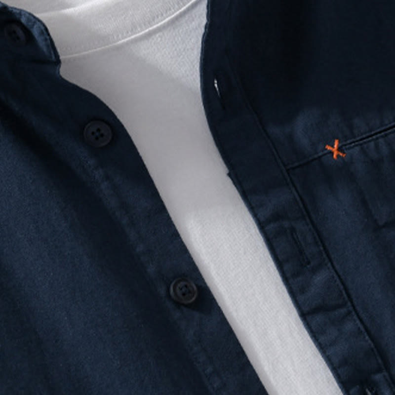 Camisa de algodón de manga larga para hombre con cuello alto y bolsillos decorativos, con botones sólidos y estampado de Buddha Stones Spring - image 16