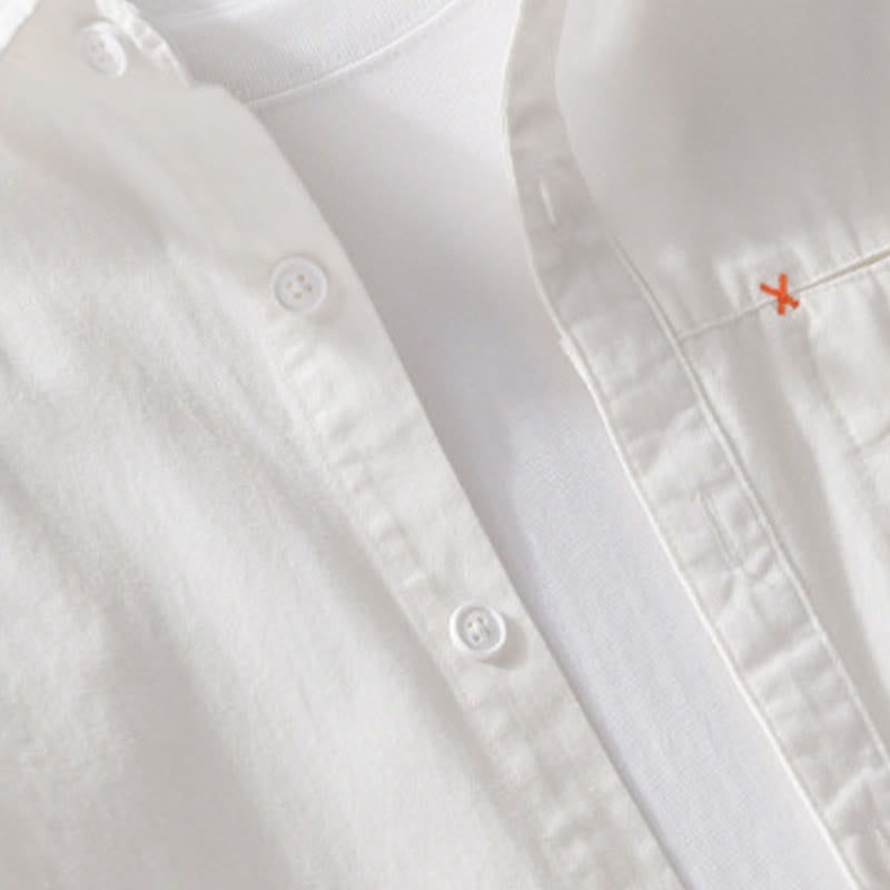 Camisa de algodón de manga larga para hombre con cuello alto y bolsillos decorativos, con botones sólidos y estampado de Buddha Stones Spring - image 20