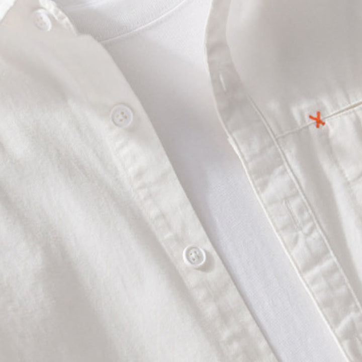 Camisa de algodón de manga larga para hombre con cuello alto y bolsillos decorativos, con botones sólidos y estampado de Buddha Stones Spring - image 20