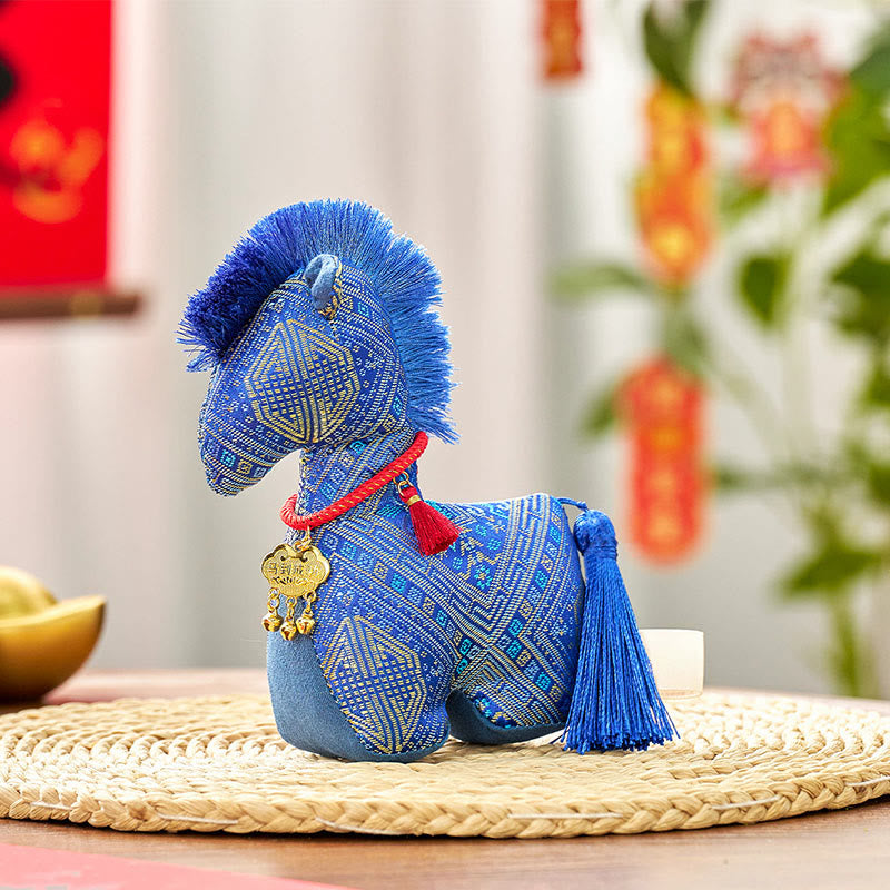 Bordado de hilo rojo con Buddha Stones y borlas para el Año del Caballo - Caballo azul - 16*12 cm - image 12