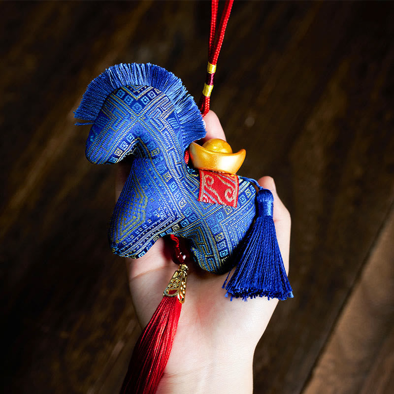 Bordado de hilo rojo con Buddha Stones y borlas para el Año del Caballo - Caballo azul - 10*10 cm - image 11