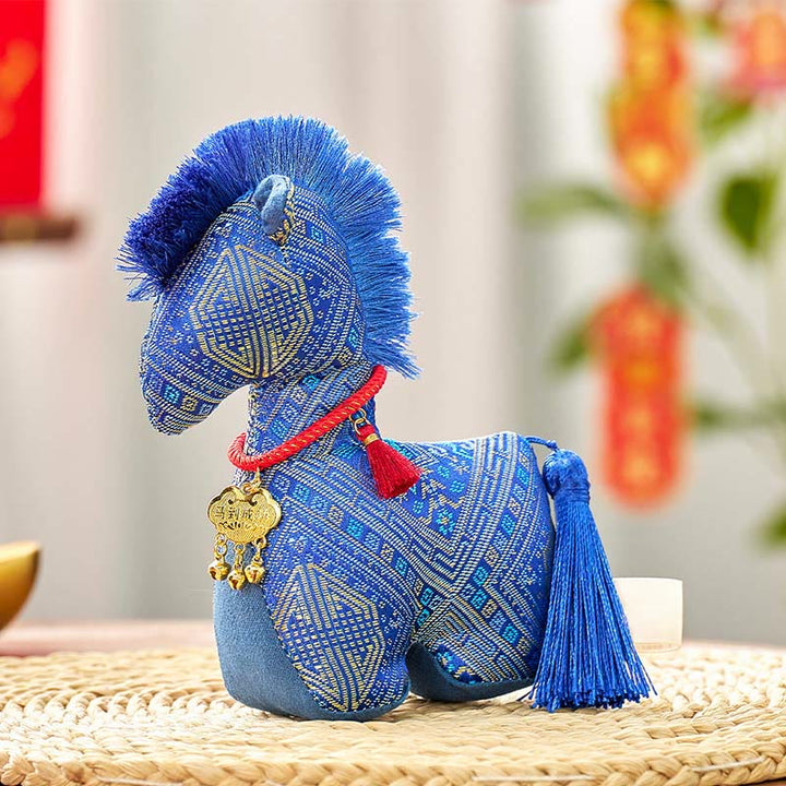 Bordado de hilo rojo con Buddha Stones y borlas para el Año del Caballo - Caballo azul - 20*17 cm - image 13