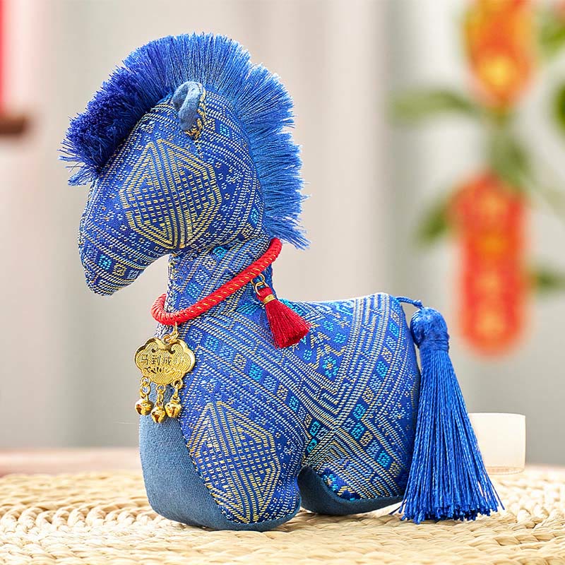 Bordado de hilo rojo con Buddha Stones y borlas para el Año del Caballo - Caballo azul - 25*20 cm - image 14