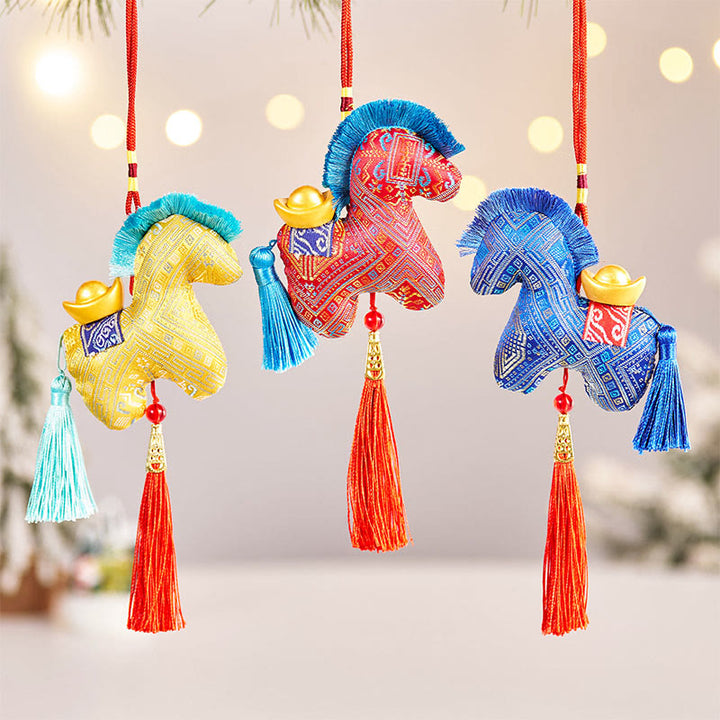 Bordado de hilo rojo con Buddha Stones y borlas para el Año del Caballo - image 21