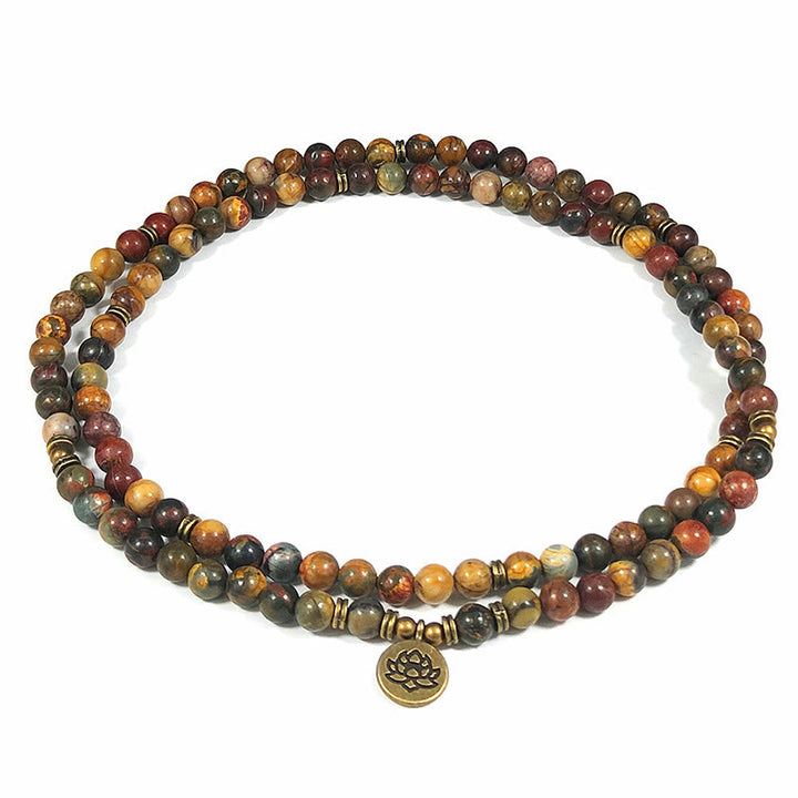 Abalorio con símbolo de loto retro de Buddha Stones, cuentas redondas, turquesa roja, Mala cálido - Turquesa roja - 8 mm - image 0