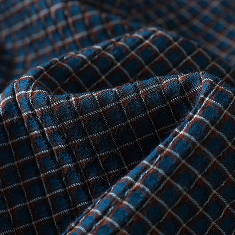 Camisa de algodón de manga larga para mujer con cuello en V y botones a cuadros azules de otoño con Buddha Stones - image 10