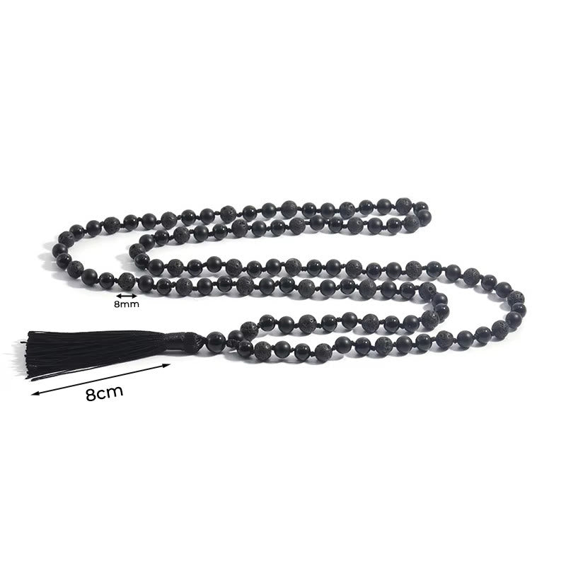 Mala de la fortuna con borlas de piedra de lava de ónix negro y cuentas de 8 mm de Buddha Stones - image 2