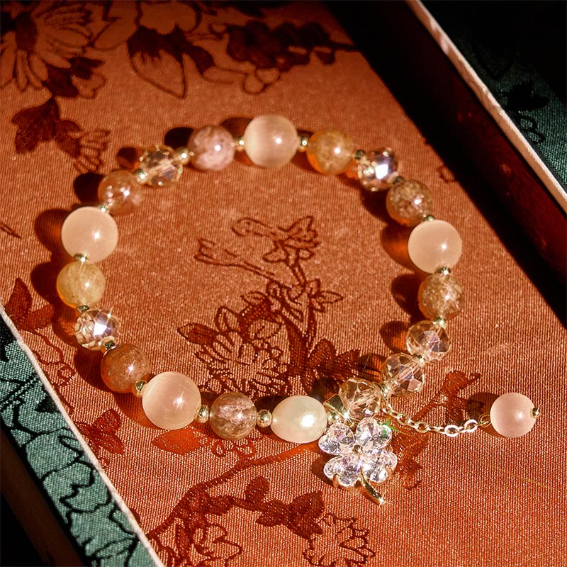 Pulsera de equilibrio con Buddha Stones de cuatro hojas, amatista, citrino, cuarzo fresa verde y cuarzo rutilado. - Cuarzo rutilado (circunferencia de la muñeca: 15-17 cm) - image 18