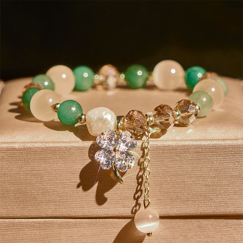 Pulsera de equilibrio con Buddha Stones de cuatro hojas, amatista, citrino, cuarzo fresa verde y cuarzo rutilado. - image 15