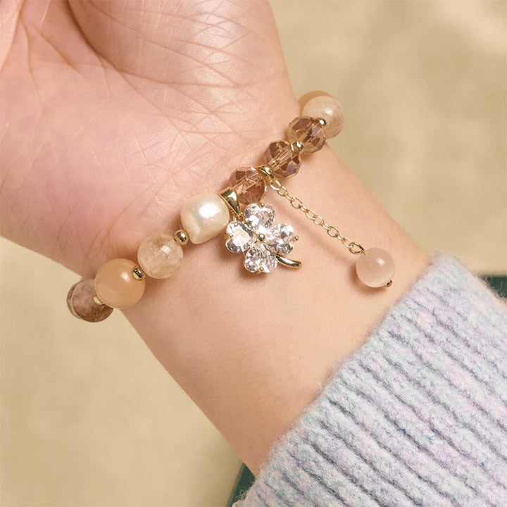 Pulsera de equilibrio con Buddha Stones de cuatro hojas, amatista, citrino, cuarzo fresa verde y cuarzo rutilado. - image 11