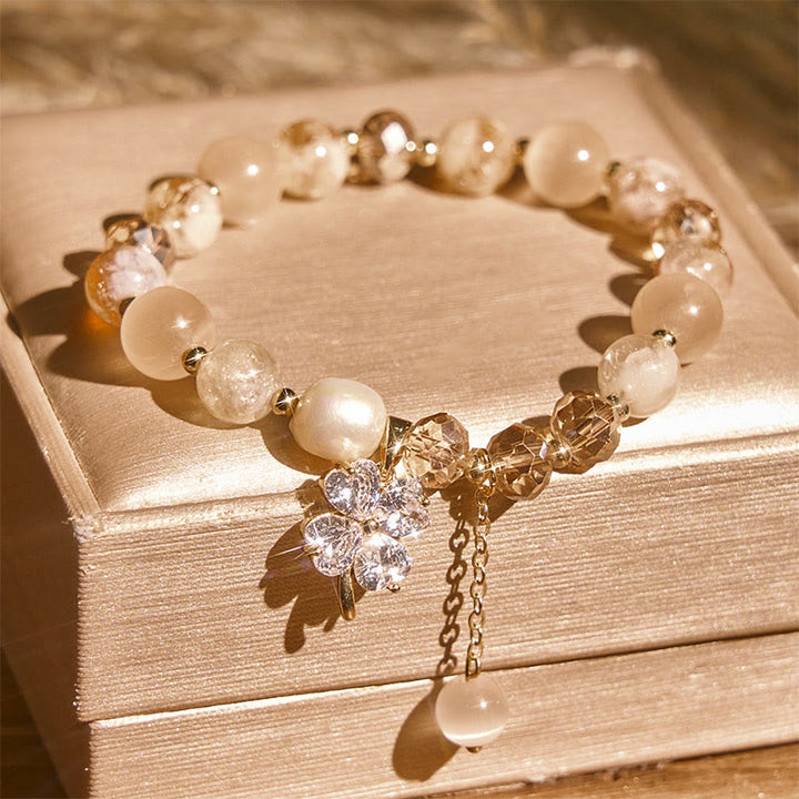 Pulsera de equilibrio con Buddha Stones de cuatro hojas, amatista, citrino, cuarzo fresa verde y cuarzo rutilado. - image 9