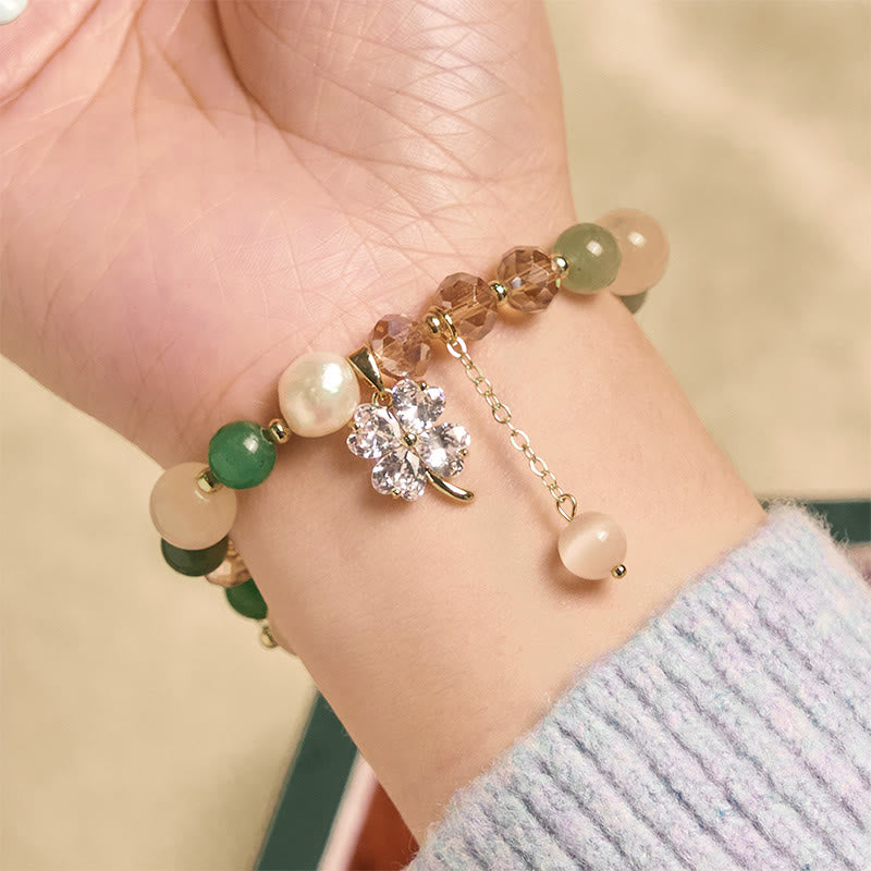 Pulsera de equilibrio con Buddha Stones de cuatro hojas, amatista, citrino, cuarzo fresa verde y cuarzo rutilado. - image 16