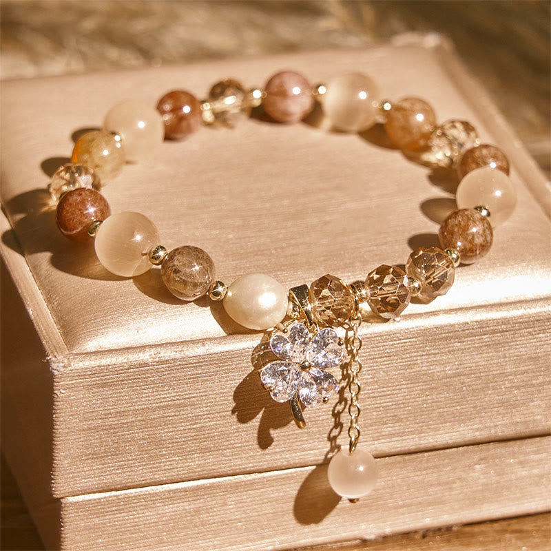 Pulsera de equilibrio con Buddha Stones de cuatro hojas, amatista, citrino, cuarzo fresa verde y cuarzo rutilado. - image 20