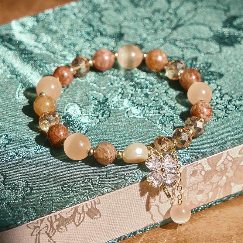 Pulsera de equilibrio con Buddha Stones de cuatro hojas, amatista, citrino, cuarzo fresa verde y cuarzo rutilado. - image 19