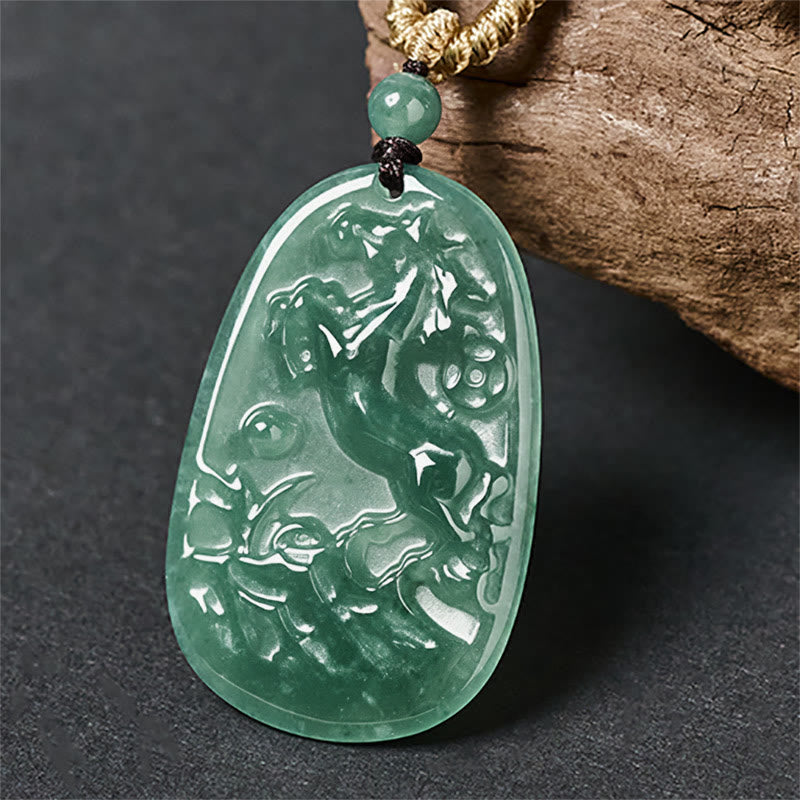 Collar con colgantes de energía de prosperidad , Buddha Stones, año del Caballo y Dragón, monedas de cobre talladas a mano y cuerda de jade. - image 0