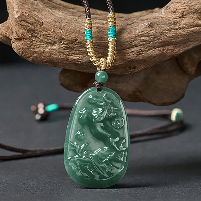 Collar con colgantes de energía de prosperidad , Buddha Stones, año del Caballo y Dragón, monedas de cobre talladas a mano y cuerda de jade. - image 2